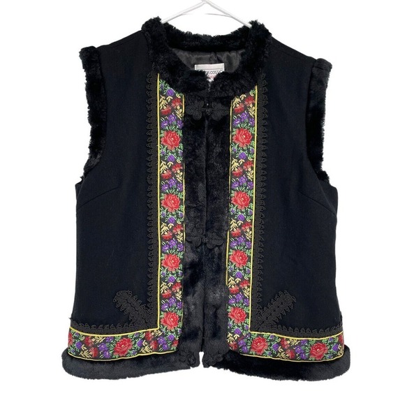 Victor Costa Jackets & Blazers - Victor Costa Occasion Black Vest Size Large Wool Faux Fur Soutache Trim Floral